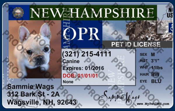 Pet Licenses for State New Hampshire