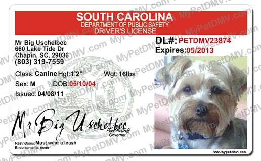 Pet Licenses for State South Carolina