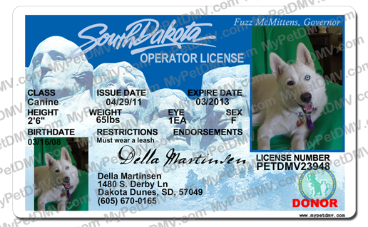 Pet Licenses for State South Dakota